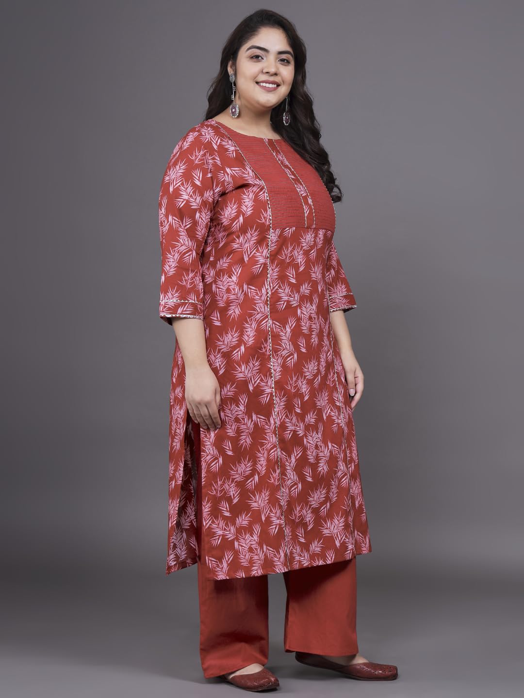Tissu Women's Plus Size Maroon Printed Pure Cotton Kurta & Palazzo With Dupatta (T_688_Maroon_6Xl)