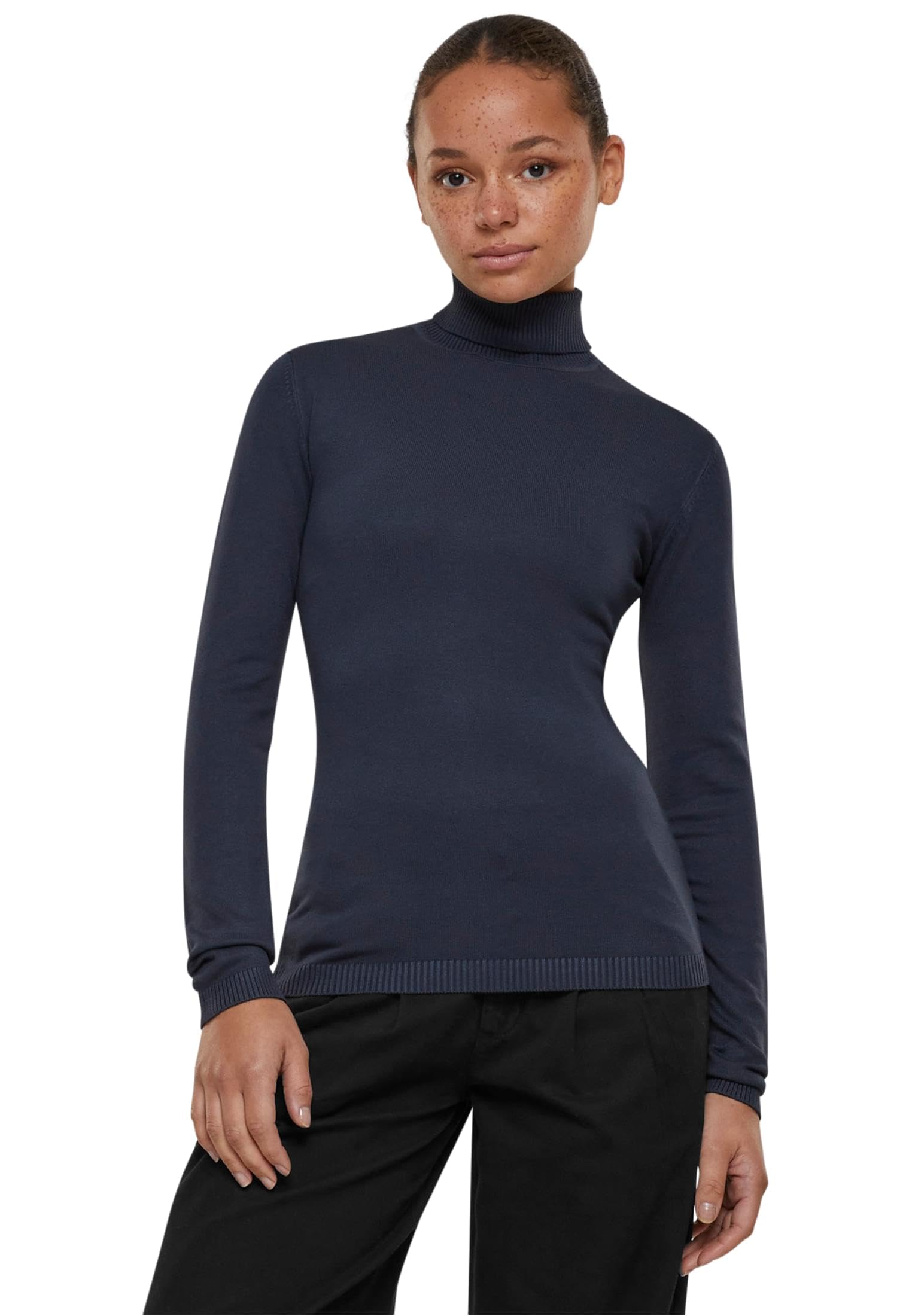 Urban Classics Women's Ladies Knitted Turtleneck Sweater Sweatshirt, Navy, XS