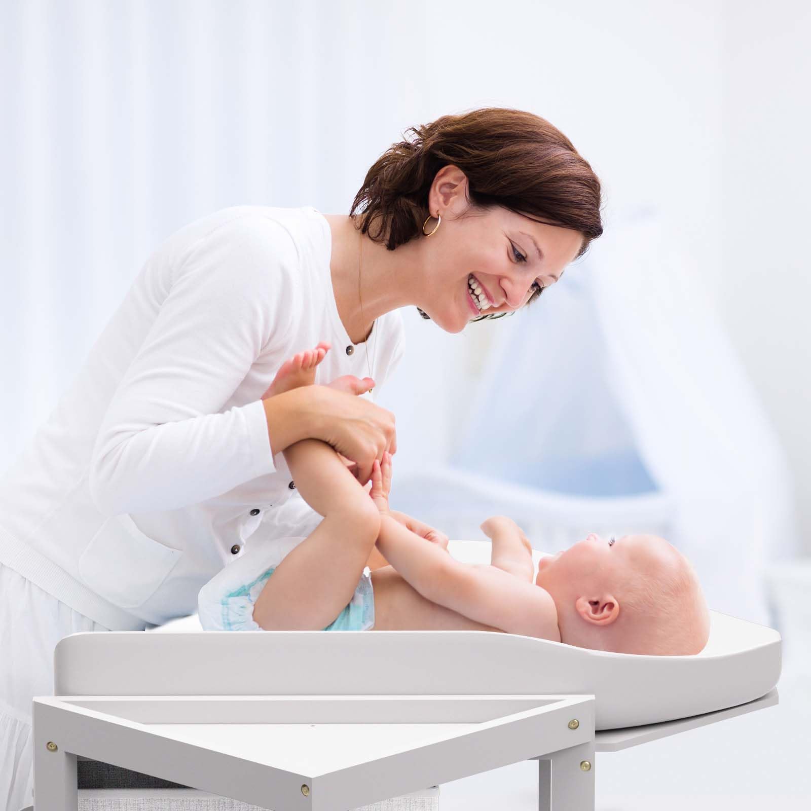 XJD Baby Corner Changing Table 2 Storage Drawers, Infant Diaper Changing Table Diaper Changing Station and Contoured Pad for Baby (White)