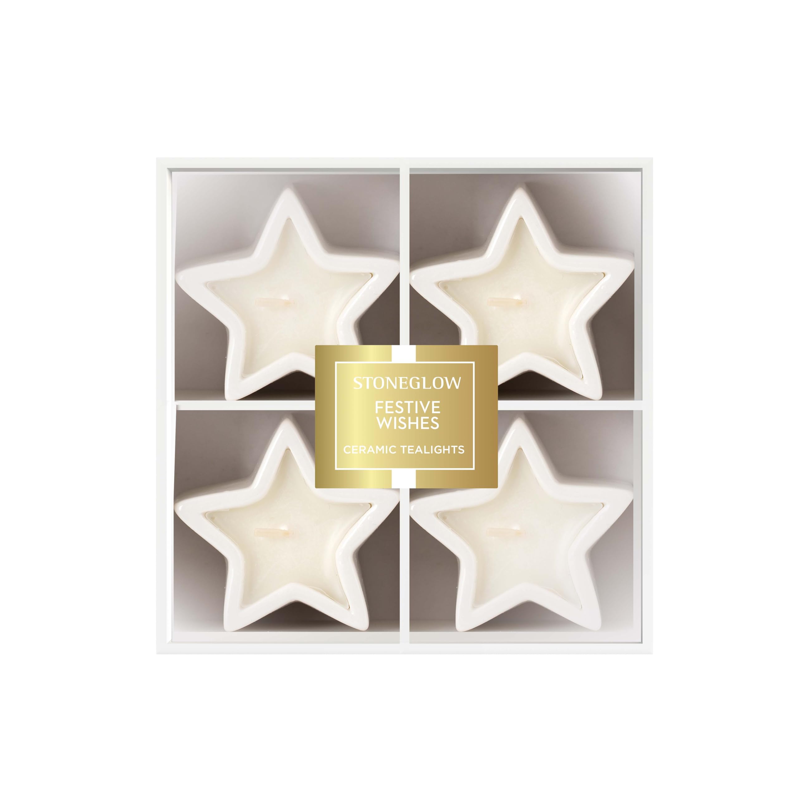 Stoneglow White Seasonal Collection - Festive Wishes - Orange, Cinnamon, Clove Ceramic Star Tealights