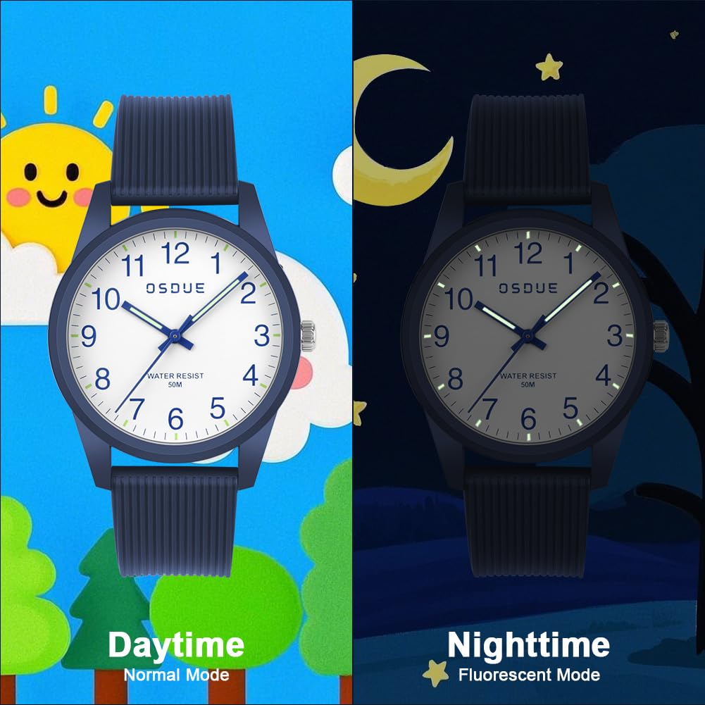 OSDUE Reloj para NiñOs, 5ATM/50M Impermeable Fácil de Leer Relojes de Pulsera con Correa Suave, Reloj de Pulsera Analógico para Niños Niñas Regalo de CumpleañOs para 4-18 Años