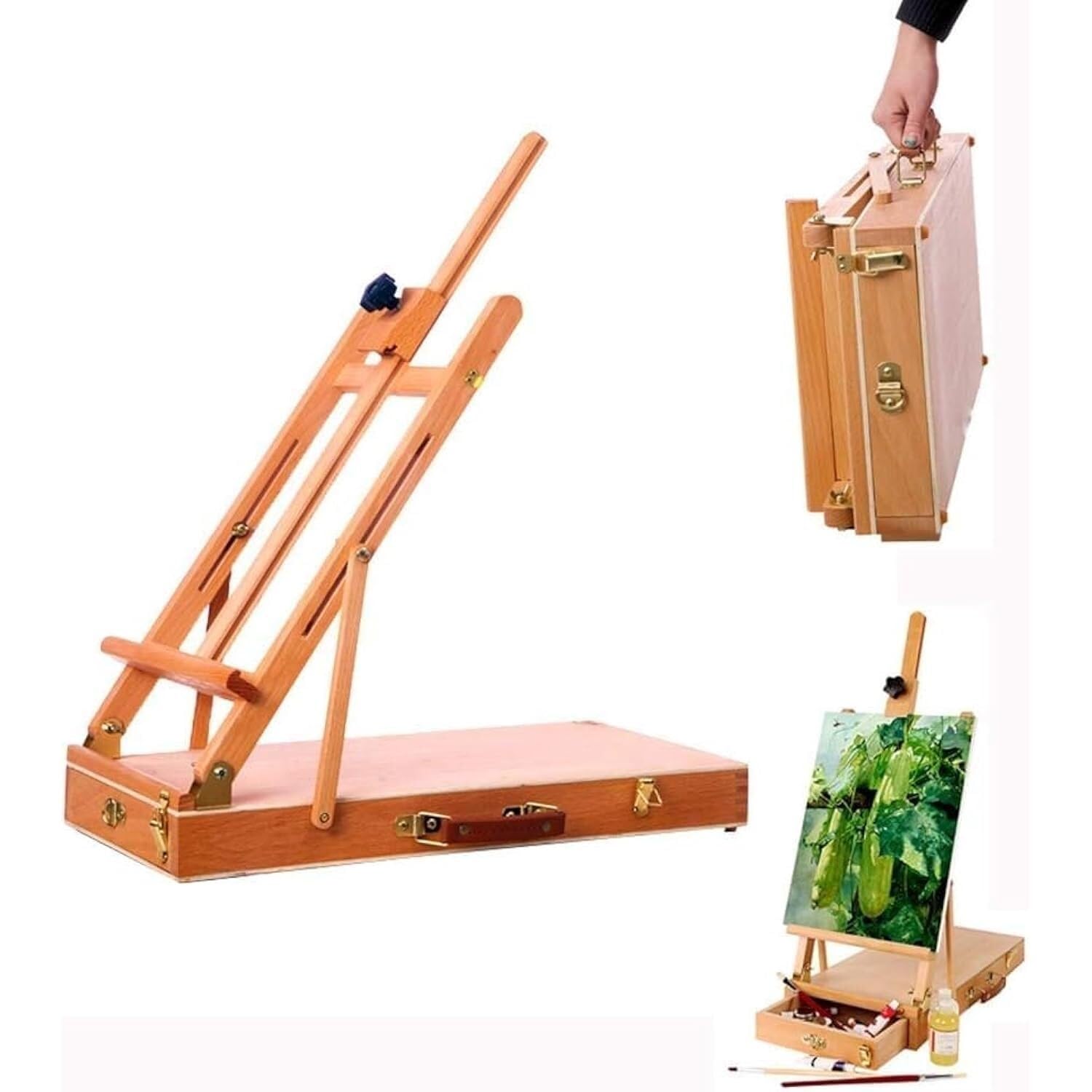 HADECOLL Wooden Tabletop Easel For Artists, Adjustable Desk Easel With Storage Drawer & Carrying Handle, Sketching & Painting Board