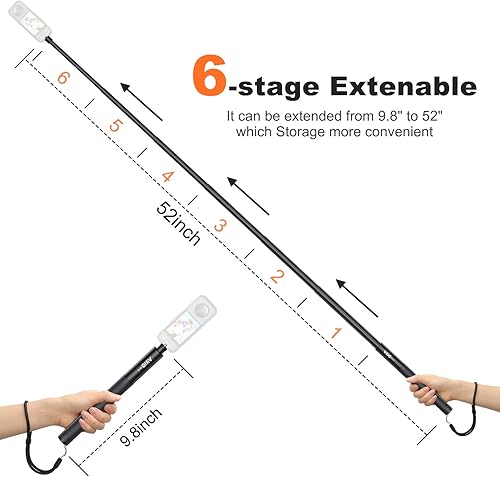 Miniatura 3 de VRIG TP-13 - Palo selfie invisible de 52 pulgadas para Insta360 para GoPro 11 10 9 8 7, ONE X3, X2, X, Insta360 ONE R, RS, Insta 360 cámara, poste