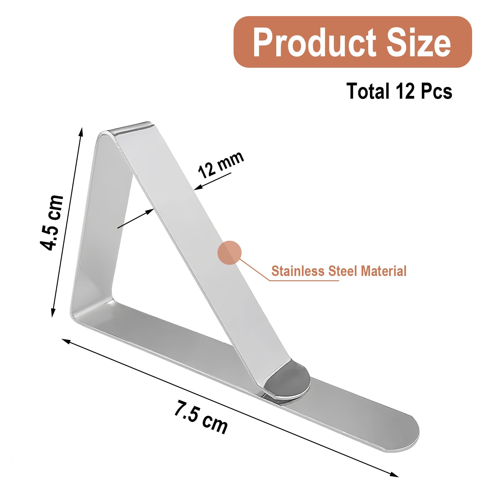 12 Pinces à Nappe En Acier Inoxydable - Anti-glisse, Taille 7,5x4,5 Cm, Pour Tables De 1 à 4 Cm D'épaisseur