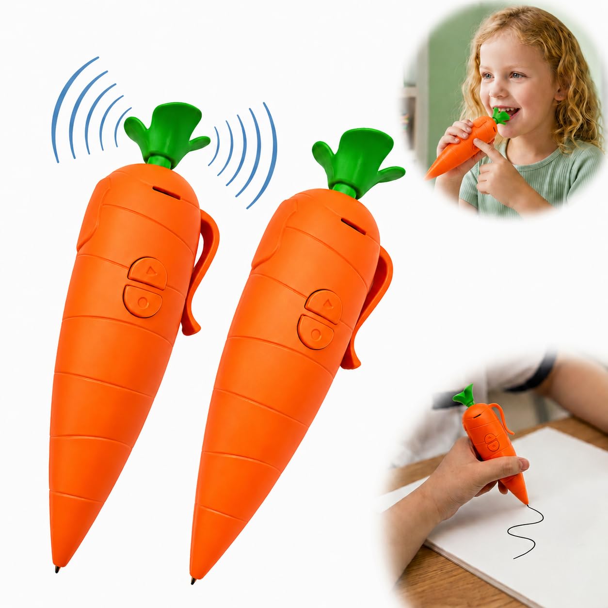 2 Piezas Bolígrafo Grabador de Zanahoria con Baterías, Grabadora de Voz de Juguete 60 Segundos, Herramienta Educativa Divertida, Regalo Creativo Portátil