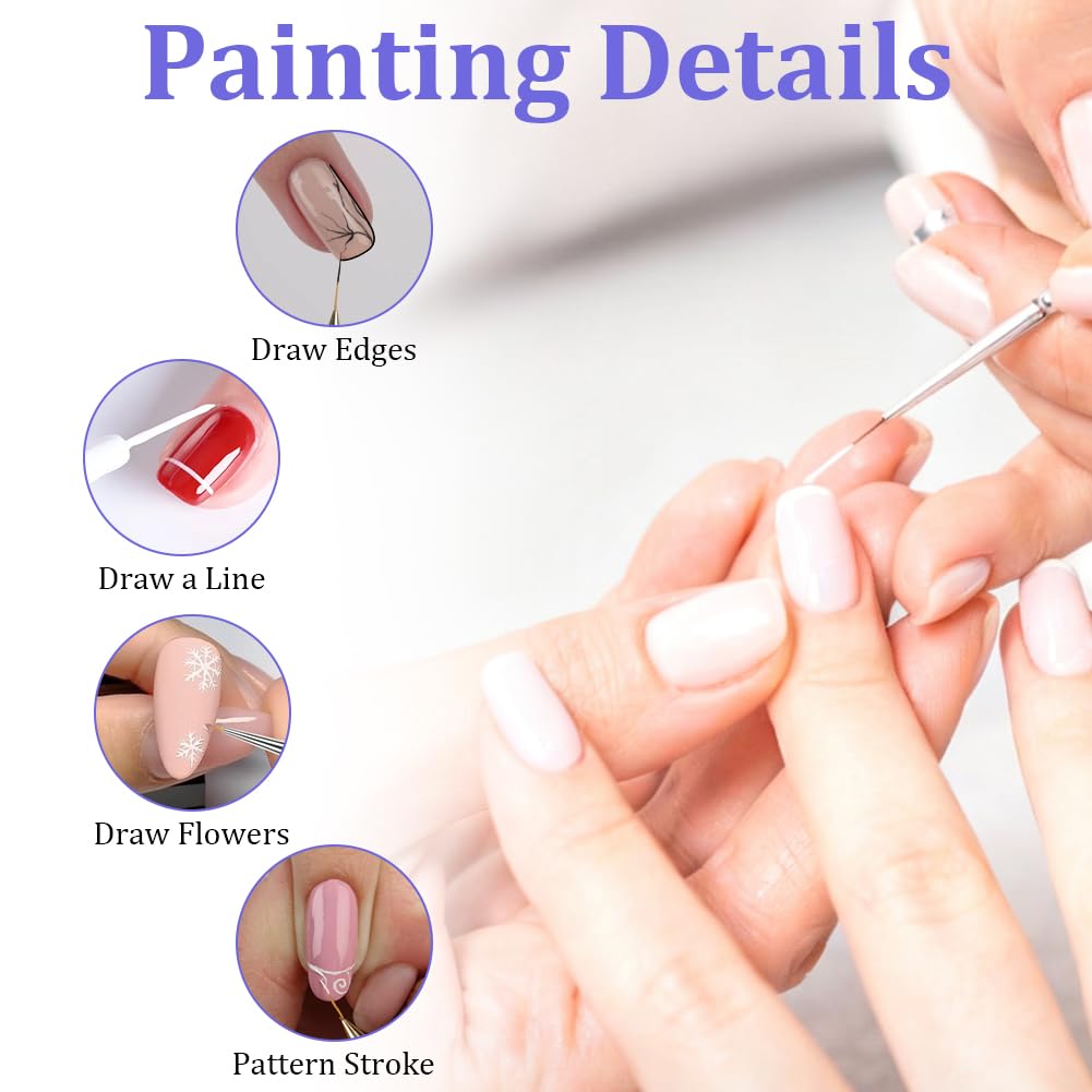 Pinceles para Uñas, 3 PCS Cepillo Uñas Para Pintura Brochas, Nail Art Pintura Dibujo Línea Herramienta, Detalle Para Dibujando Patrones para Uso Diseñol y Bricolaje, Azul