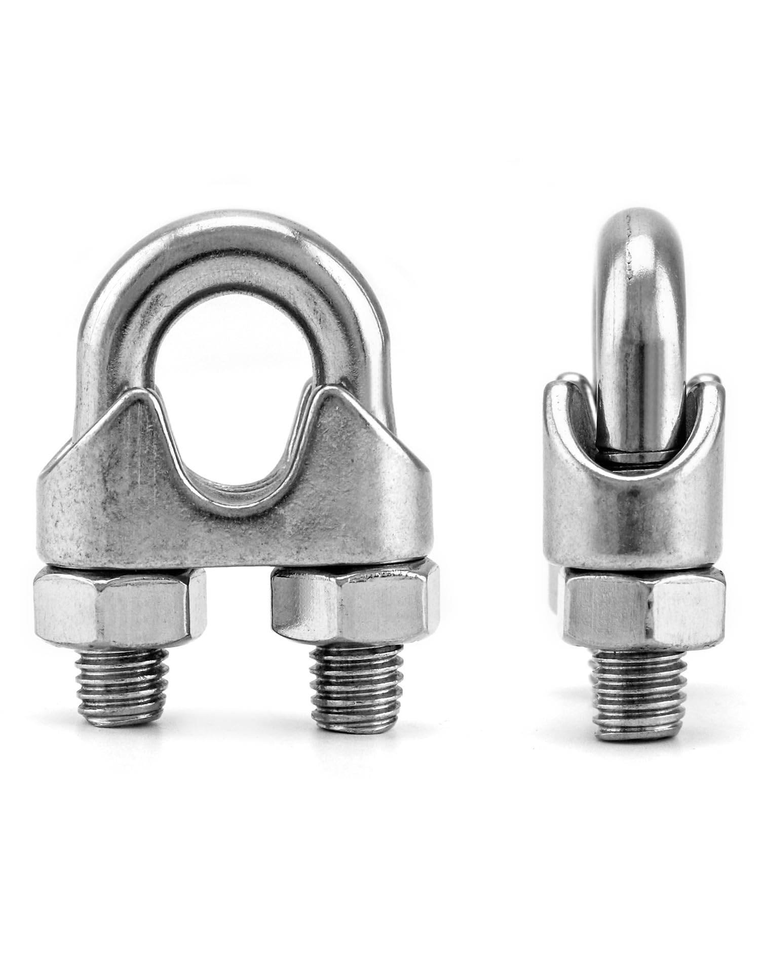 QWORK Morsetto per fune metallica da 1/2", M12, confezione da 50 pezzi di grandi dimensioni con bullone a U, morsetti per cavi di fissaggio in acciaio inossidabile 304, collega 2 strati di filo per