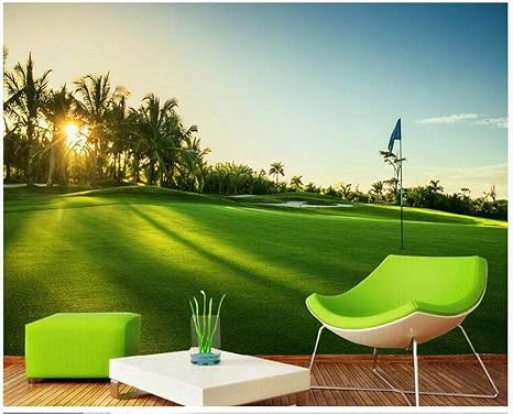 Amazon.co.jp: 家庭用機器壁画3D壁紙ゴルフコース緑の草の背景青い空
