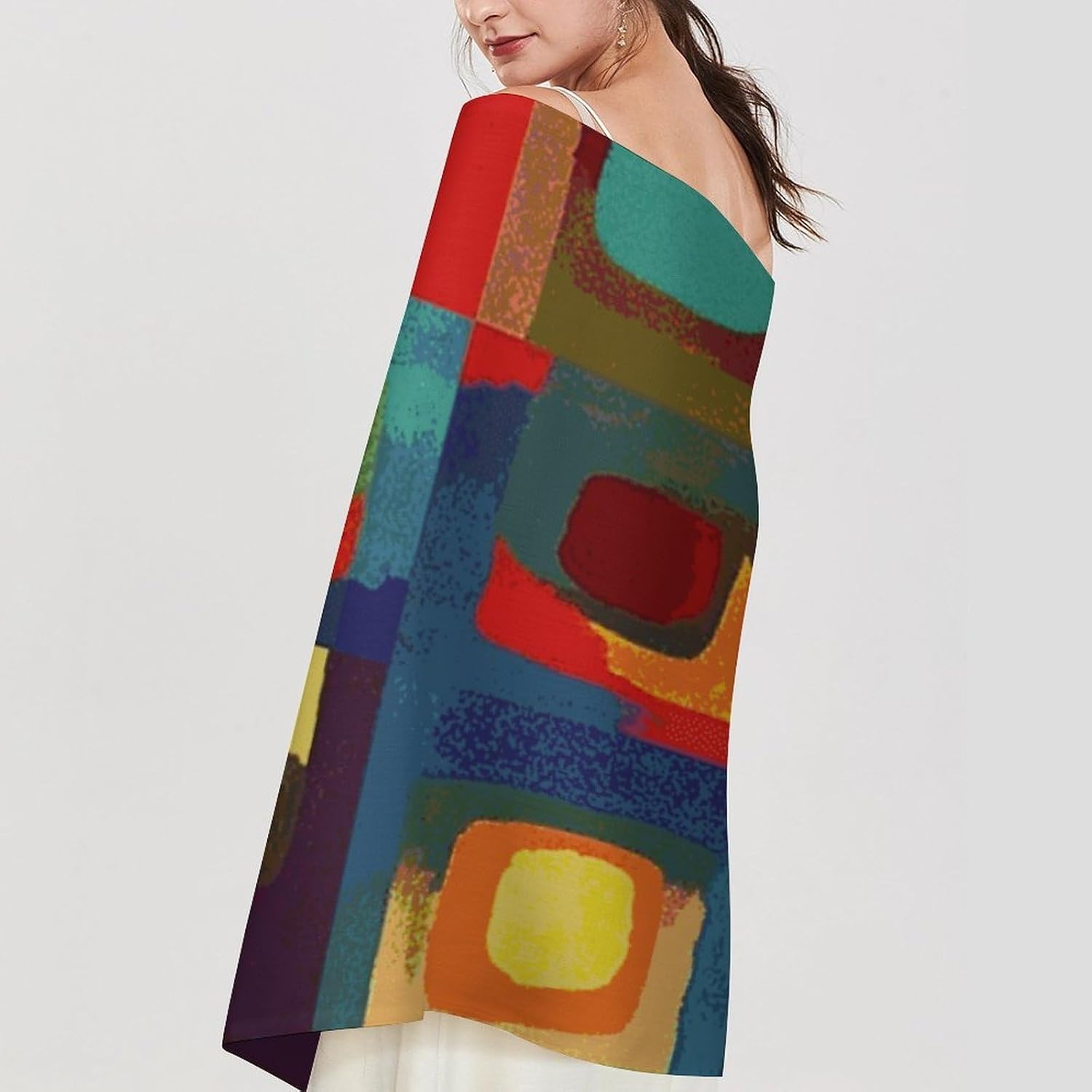 Abstract Art Squares Scarf for Women Lightweight, Men's Scarves Classic Winter Fashion Tassel Scarf Shawl Wrap, Cashmere Scarves for Daily Wear