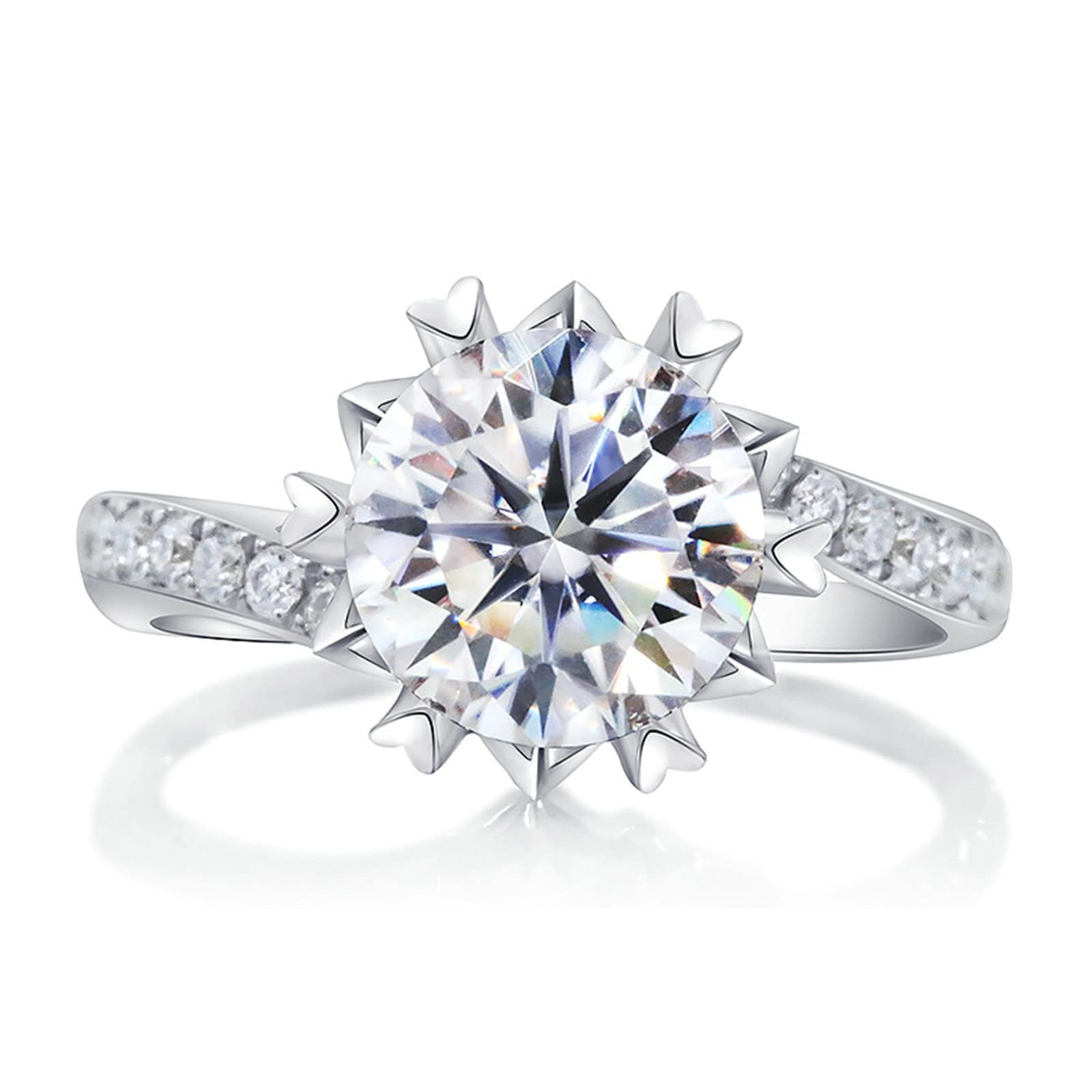 anello da donna, Anello di fidanzamento in oro bianco 18 carati for donna, a forma fiore, con moissanite rotonda da 1,5, anelli for anniversario