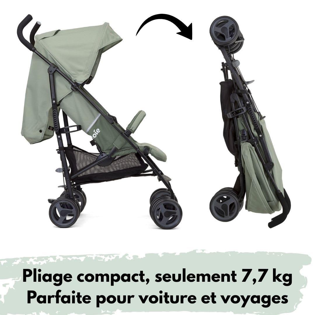 Joie Nitro LX Poussette Canne Légère et Compacte, Poussette Voyage Pliable 7,7 kg, Dossier Inclinable Position Allongée, Suspension Intégrale, Inclus Habillage Pluie et Moustiquaire, Vert Laurier