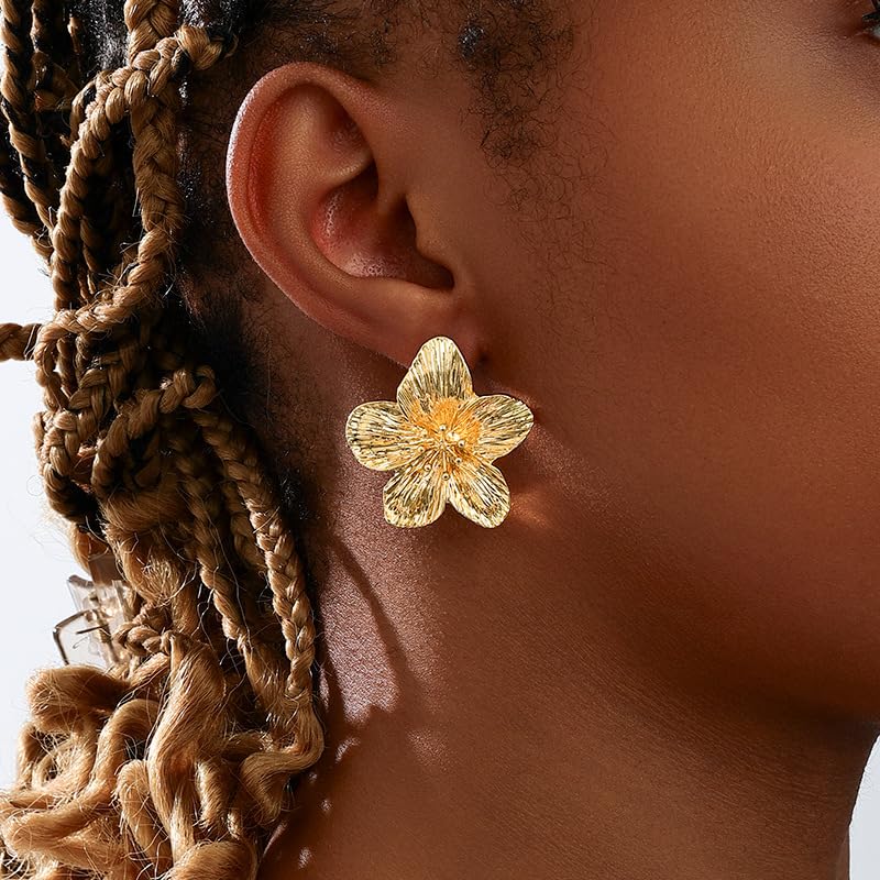 Gold Flower Earrings for Women Dangling Big Statement Earrings for Women Large Floral Stud Earring Daisy Spring Summer Fancy Earring Chunky Flower Gold Jewelry3