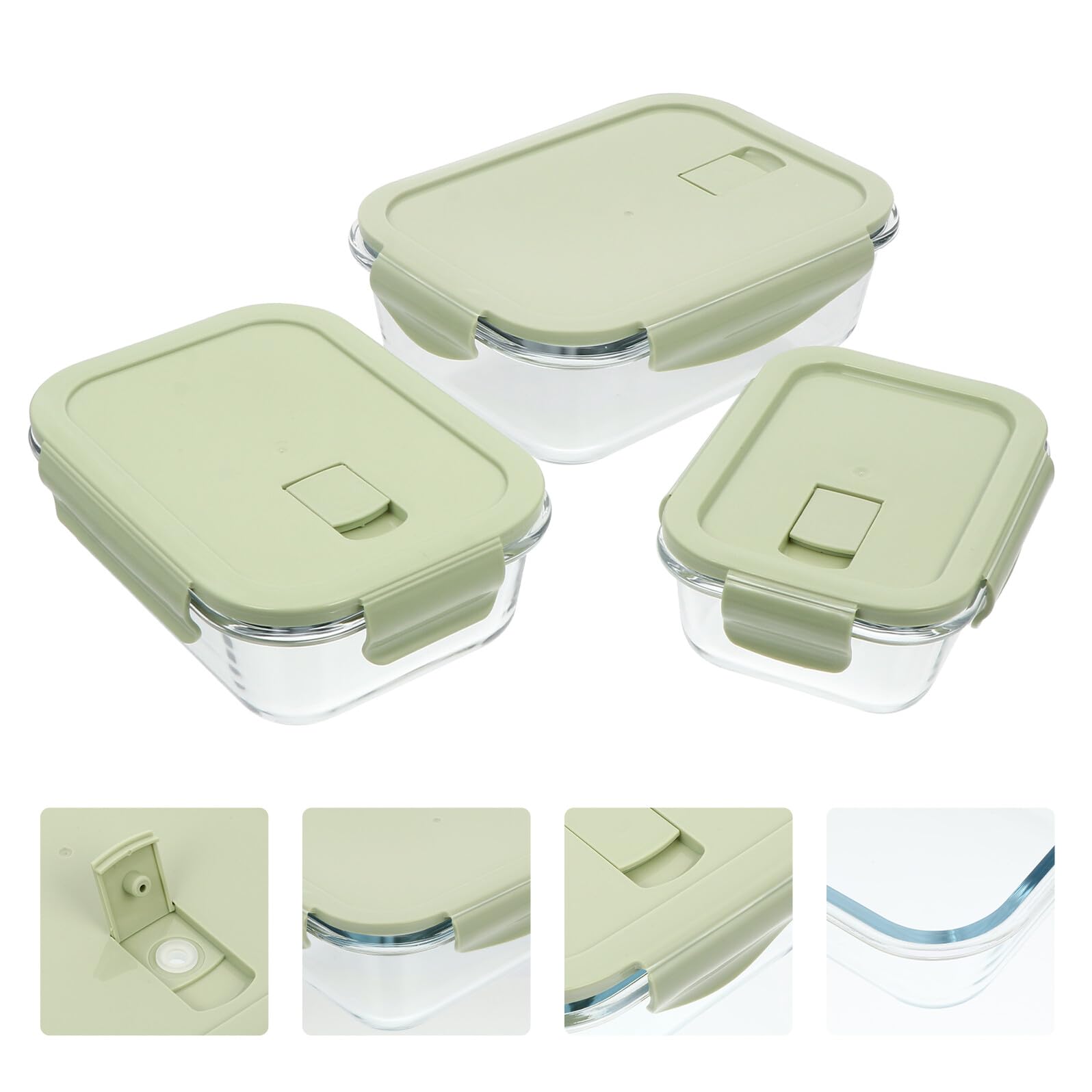 Boîte à Bento Réutilisable 3 Pièces en Verre et Pp Vert
