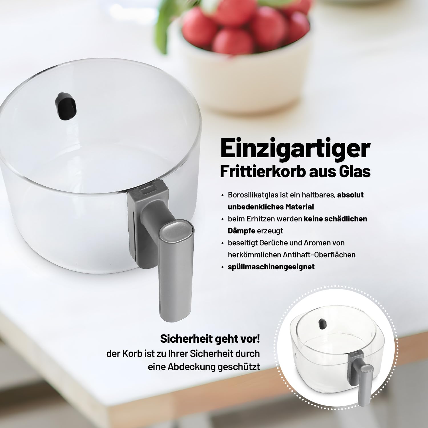 Lauben Glass&Grill Air Fryer 3 w 1 5500BG frytkownica na gorące powietrze o pojemności 4,2 l, kosz do smażenia ze szkła, 6 programów + ręczna regulacja, 3 w 1 – może być używana jako grill i patelnia