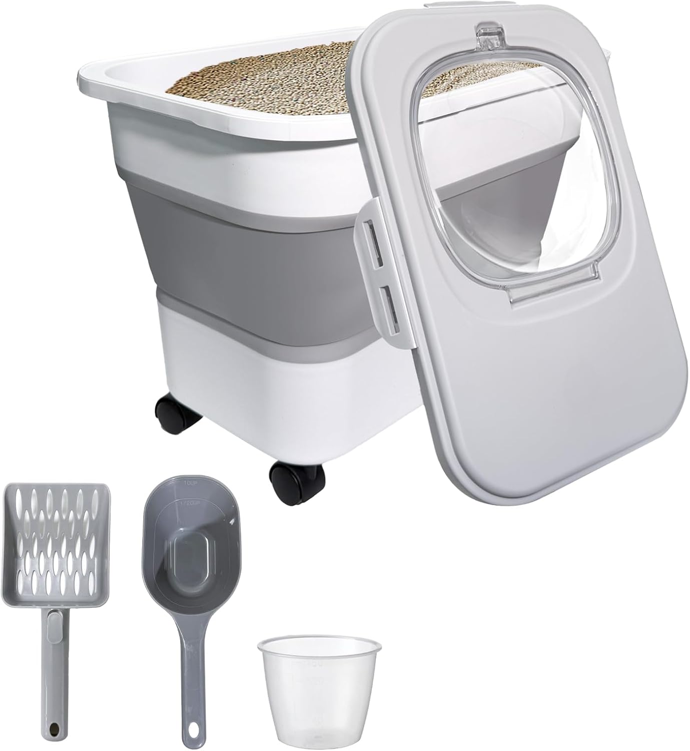 Collapsible Cat Litter Storage Container with Rolling Casters