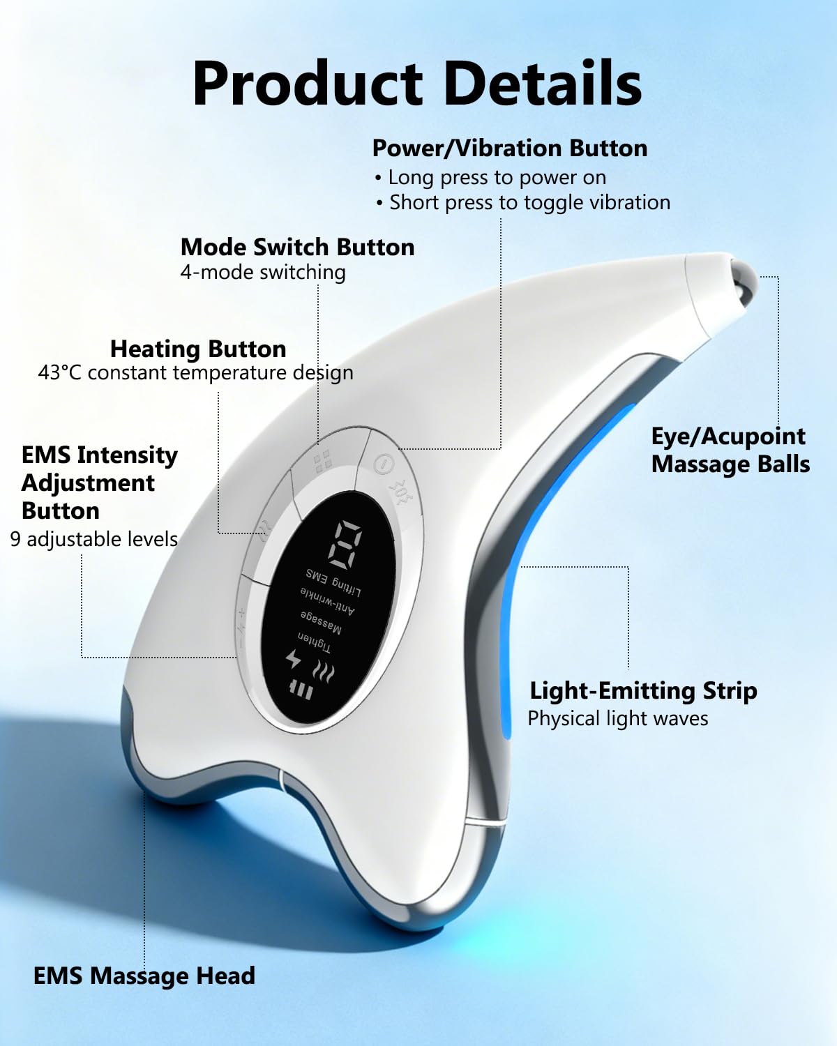 Aokitec Elektrisches Gua Sha Gesichtsmassagegerät für strahlende Haut, 4 Massage-Modi Face Massager, 9 Intensitätsstufen, 43°C Wärmefunktion, IPX7 Wasserdicht, Kosmetisches Beauty Tool