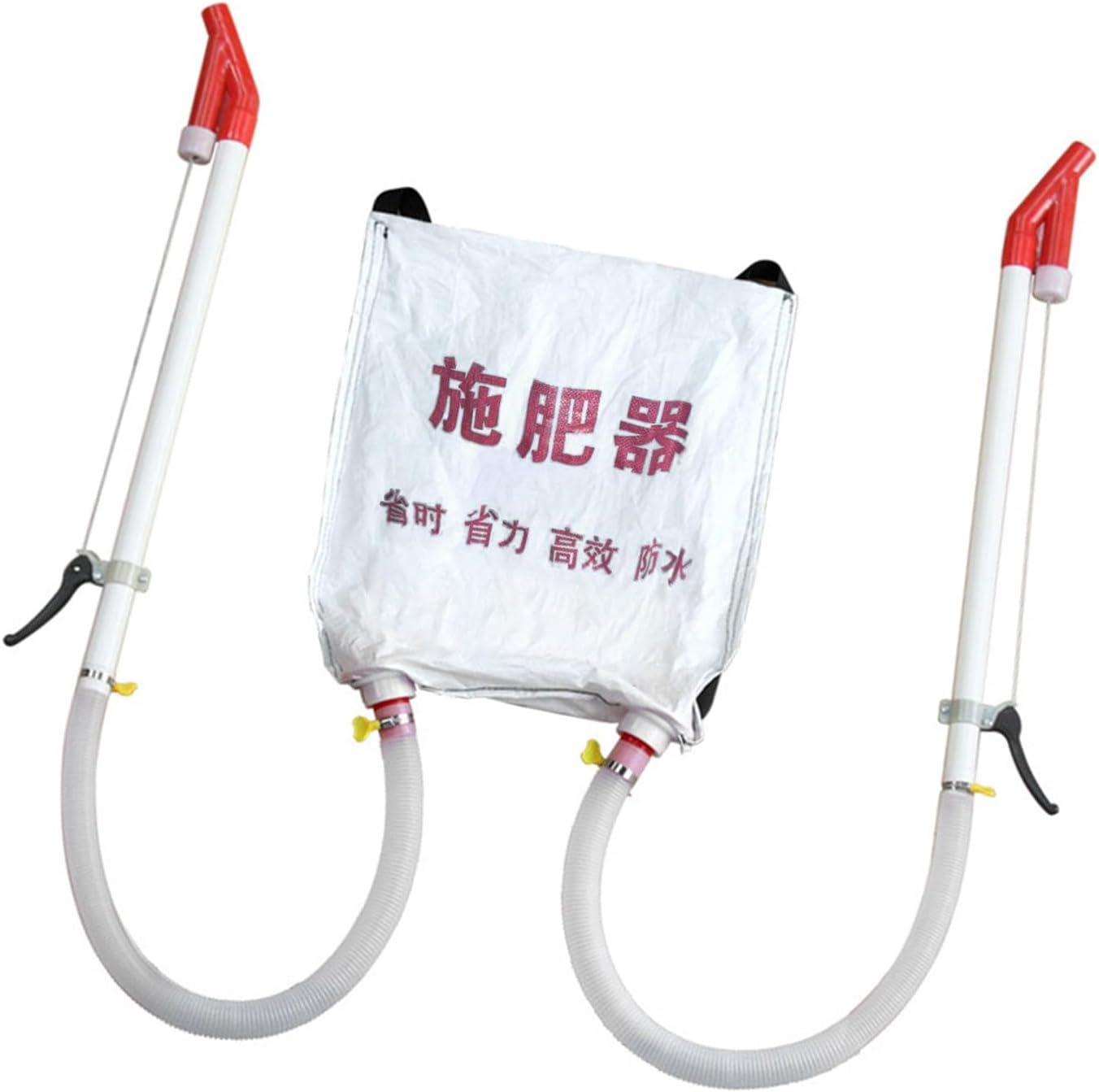 Gralara Granular Spreader with Backpack Woven Bag Corn Fertilizing Tool 48x44cm for Vegetables Multipurpose Labor Saving, Two Metal Handles