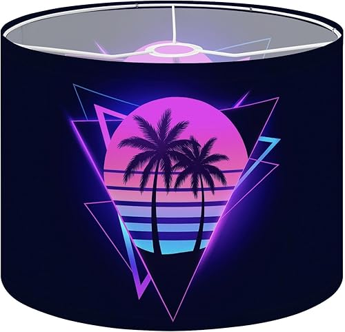 Drum Lamp Shade Retrowave synthwave vaporwave aesthetic vintage 80 s gradient colored Lampshade for Floor Lamps Table Lamps Pendant Light 11"x8.9"
