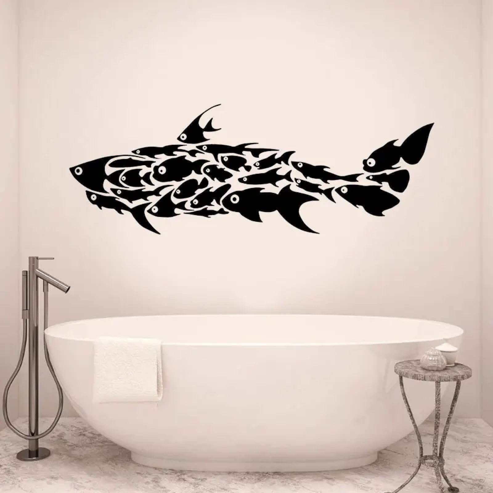 YOUOUSI Sea Fish and Shark wall Stickers, Waterproof self-Adhesive Bathtub wall Art Vinyl Bathroom Bedroom Home Decoration.