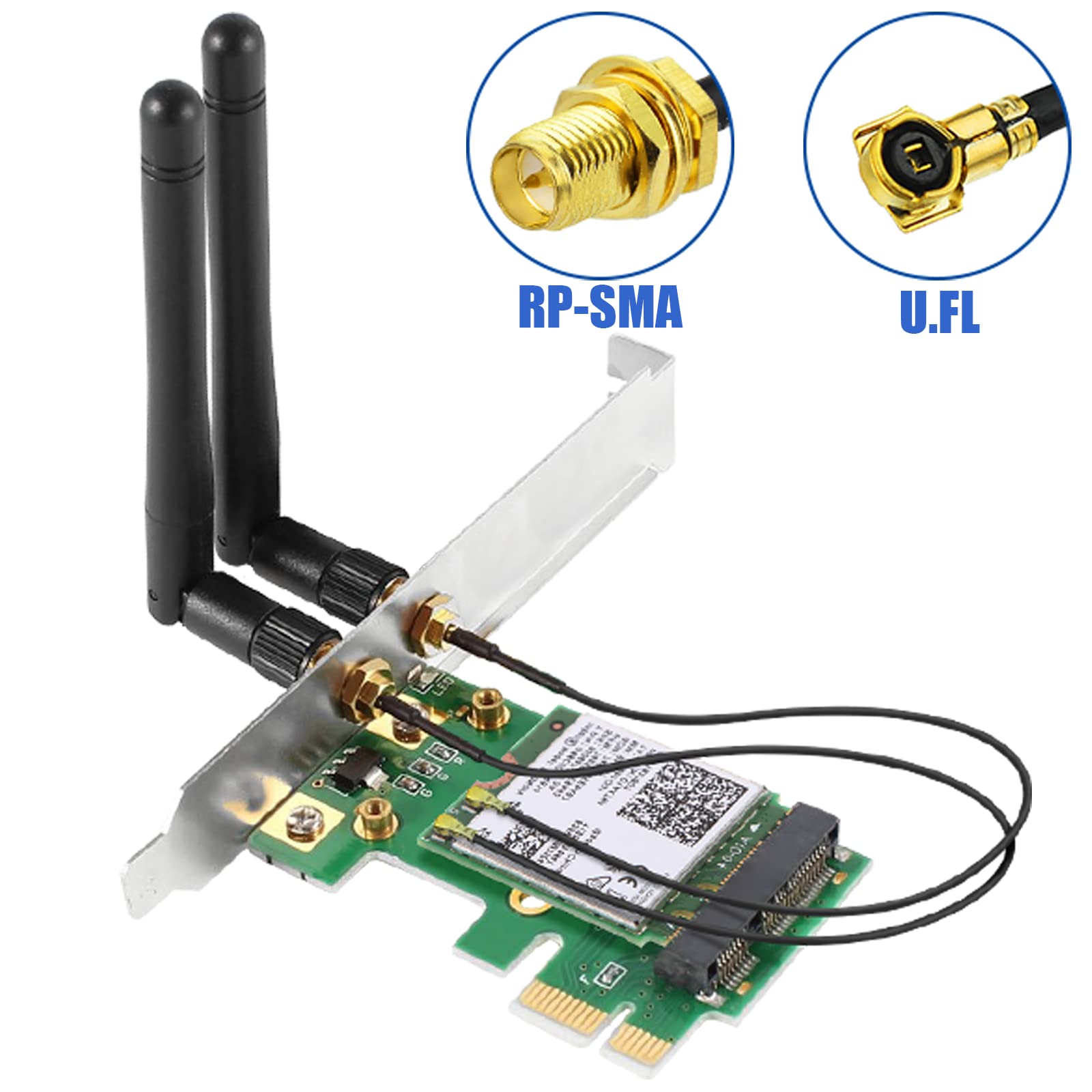 Kit Antennes WiFi Bi-Bande 2.4/5.8 GHz + Câbles IPEX Pour Carte M.2 NGFF (Intel AX200, Etc.)
