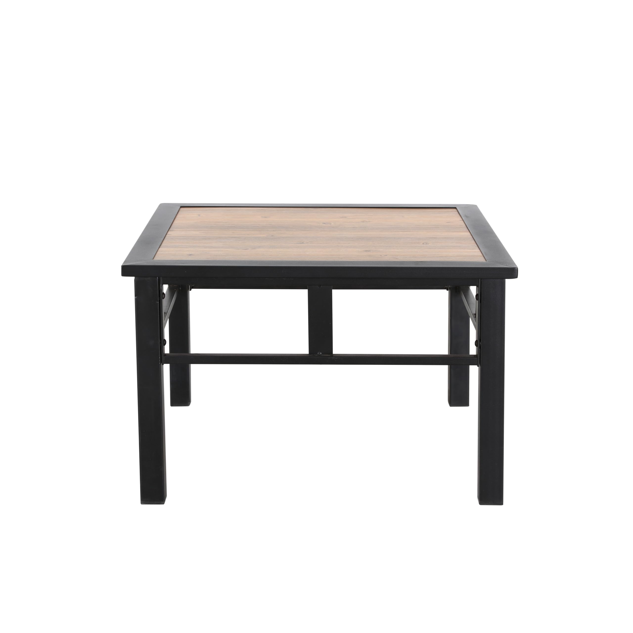 1 Piece Rustic Brown Wood Grain Top Outdoor Metal Side/End Table for Patio, Porch & Garden