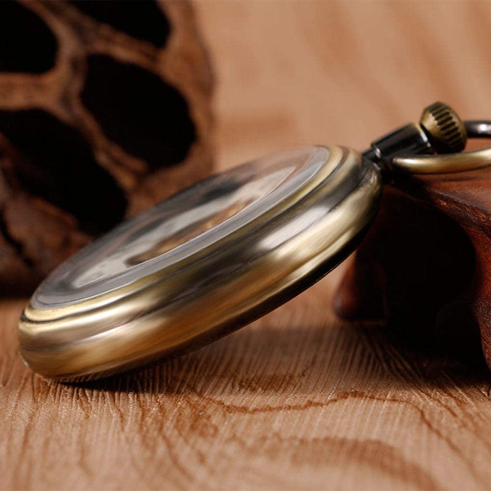 Orologio da Tasca, Orologio da Steampunk BronzePocket, Mano Meccanica Avvolgimento di Skeleton FOB Orologio con Catena Tasca Unisex Regali di Natale