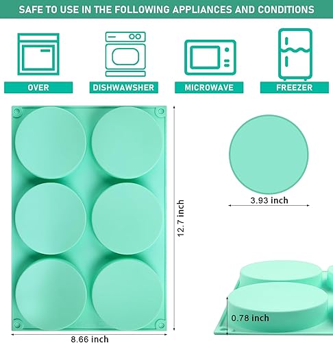 Miniatura 2 de Molde de silicona redondo de 4 pulgadas para hornear, 3 moldes de silicona grandes antiadherentes, molde de hornear de 6 cavidades para sándwiches