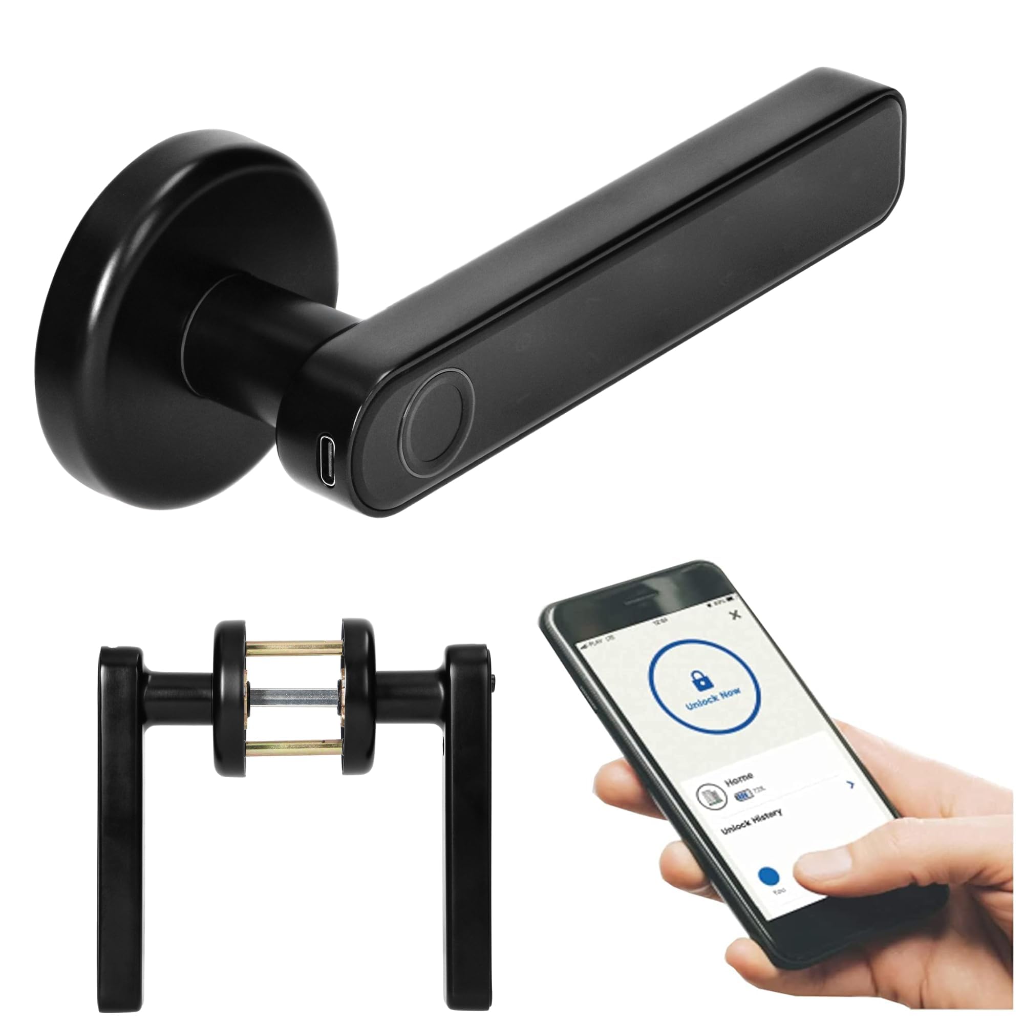 Serrure Connectée Poignée Smart à Code avec Lecteur d'Empreintes Digitales Serrure a Code avec Système de Contrôle d'Accès Intelligent Noir