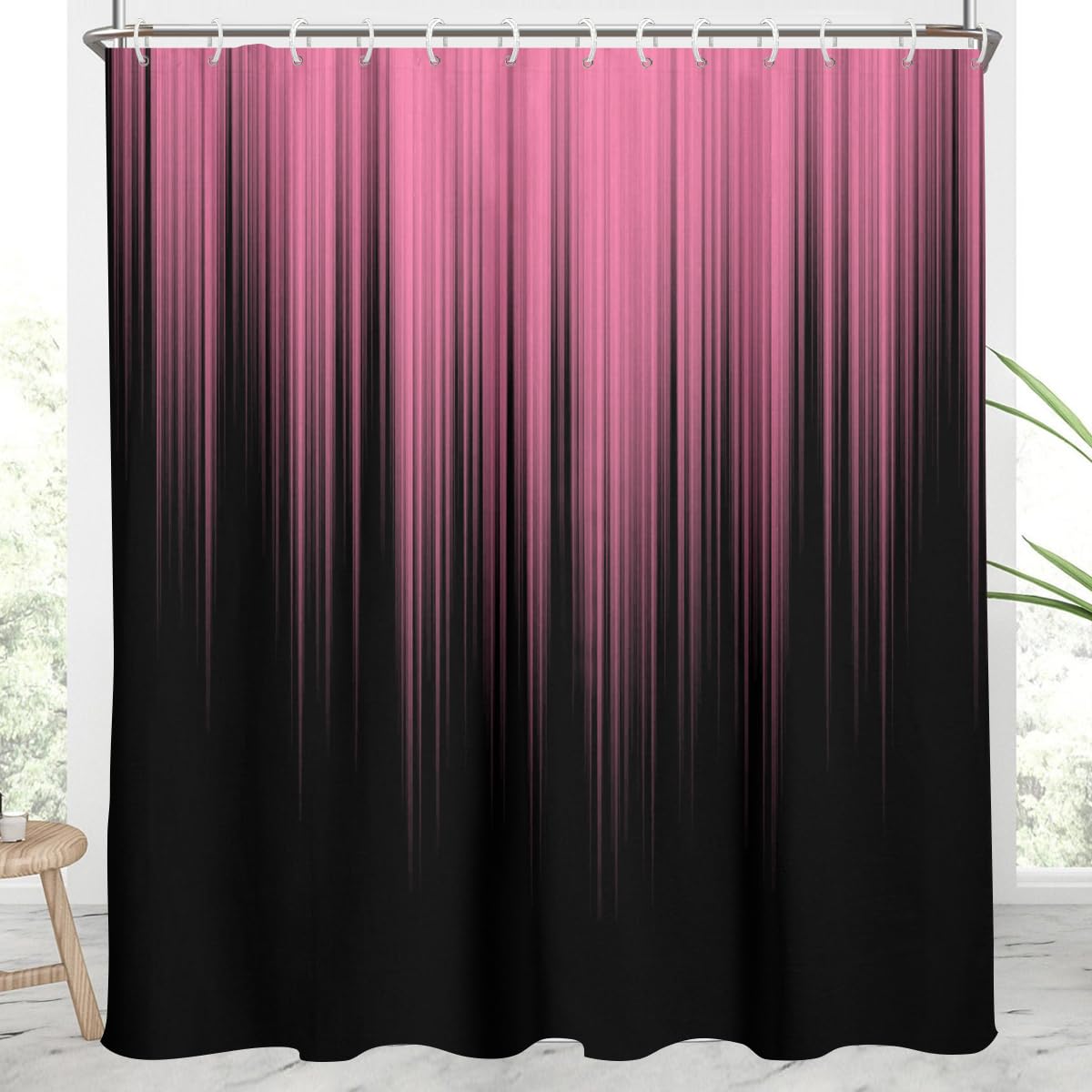 Rideau de douche rose et noir ombré preppy pour salle de bain moderne chic