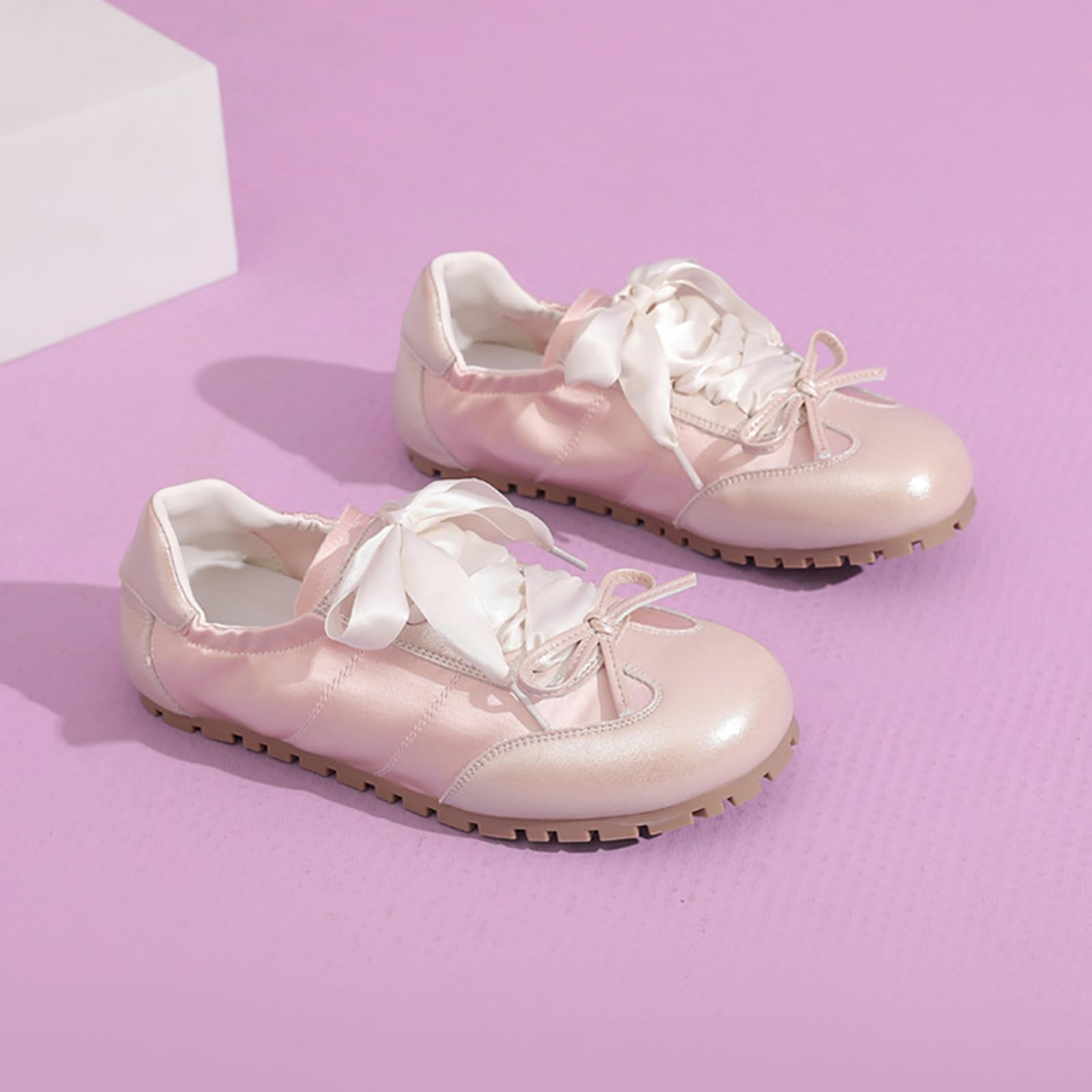 Onewus Damskie eleganckie słodkie buty baletowe – okrągły nosek, sznurowane, do noszenia na co dzień