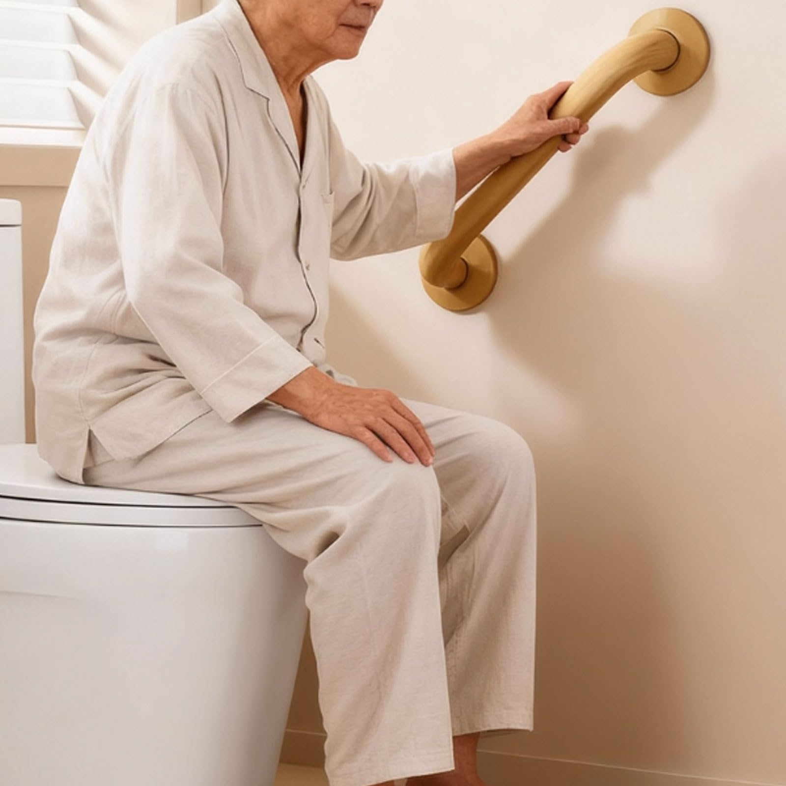 Haltegriffe aus Kunstharz for Badezimmer, barrierefreie Toiletten- und Duschgriffe, Bohrinstallation erforderlich, geeignet for Senioren(Blanc,Medium)