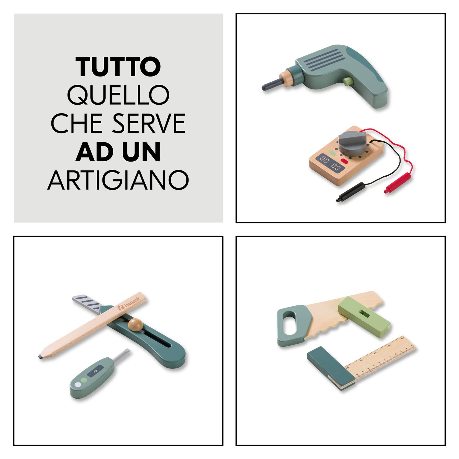 hauck Learn to Work Cintura Porta Attrezzi - Attrezzi da Lavoro Bambini in Legno Certificato FSC® - Cintura da Lavoro dai 3 Anni, Cinghia Regolabile - Gioco di Ruolo
