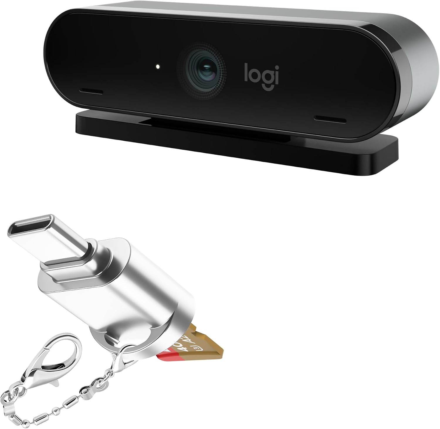 BoxWave Adapter Compatible with Logitech 4K Pro Magnetic Webcam - Micro SD Card miniReader, USB Type-C OTG Reader USB3.0 Adapter Keychain - Metallic Silver