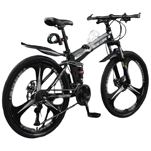 24-26 Inch Adult Folding Mountain Bike, Dual Suspension Mountain Bike with 3 Spoke Wheels, 21 Speed, for Men and Women, with Mudguard