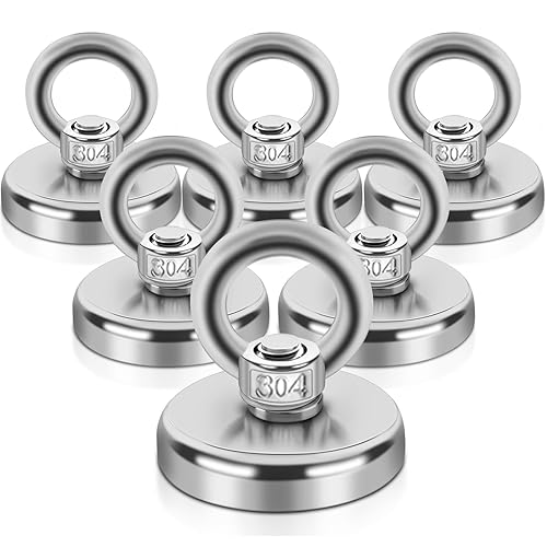 6 imanes de pesca de elevación, 100 libras de fuerza de tracción, imanes súper fuertes, resistentes, grandes imanes de tierras raras, potentes