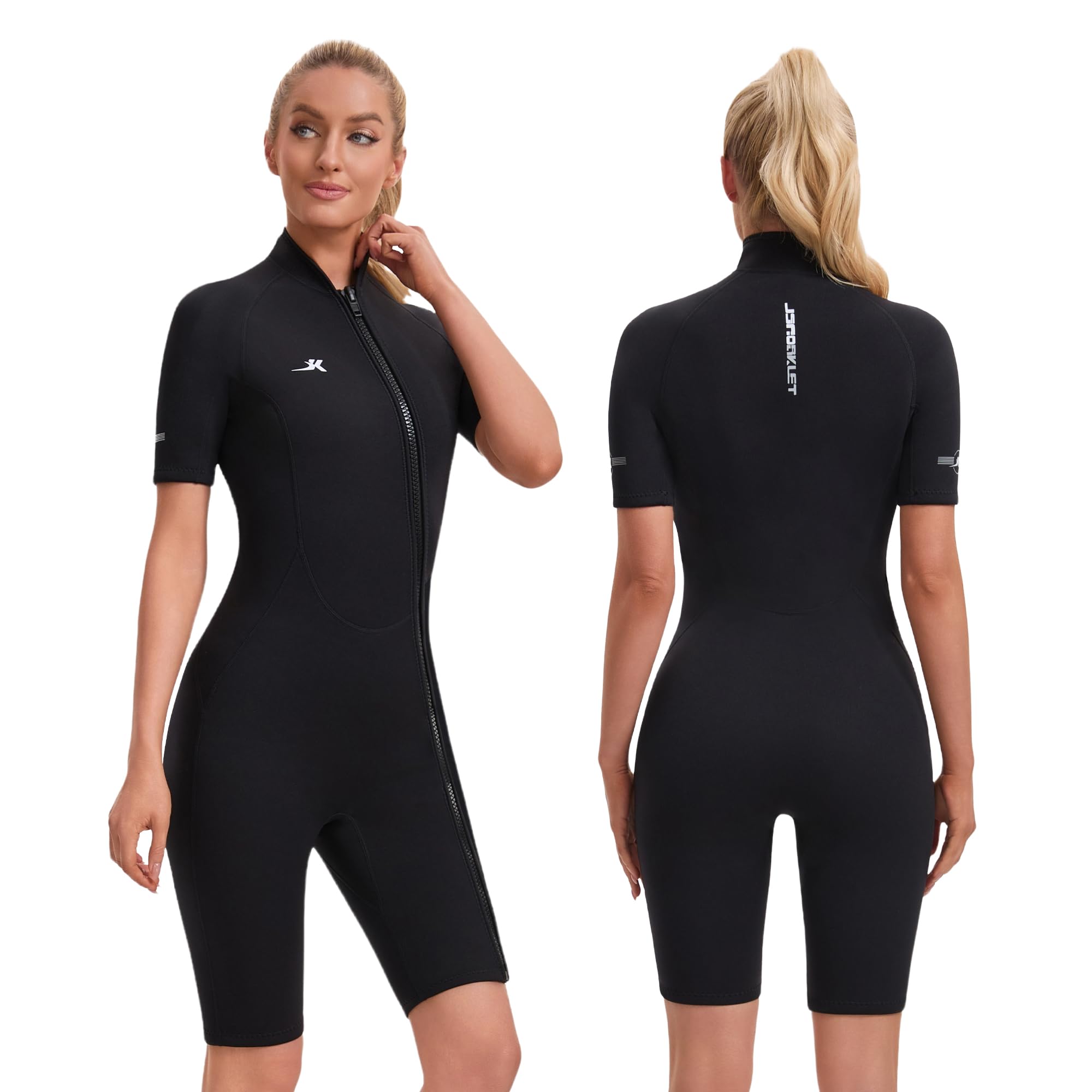 Muta corta da donna in neoprene con cerniera frontale, 2 mm, per nuoto, surf, immersioni