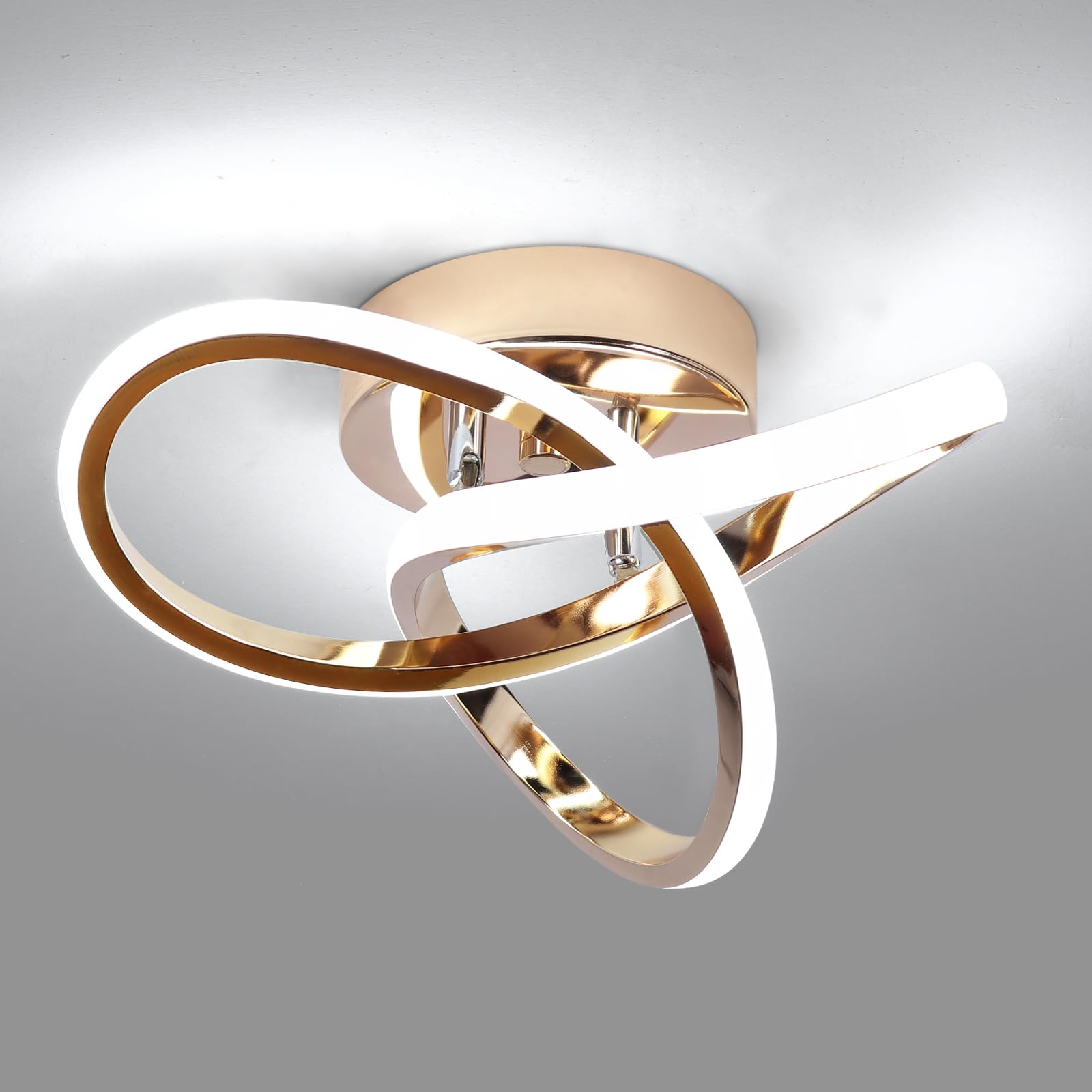 LED Ceiling Light, 24cm 22W Flower Shape Gold Ceiling Lamp, 6000K Cool White for Living Room, Bedroom, Kitchen, Hallway, Office