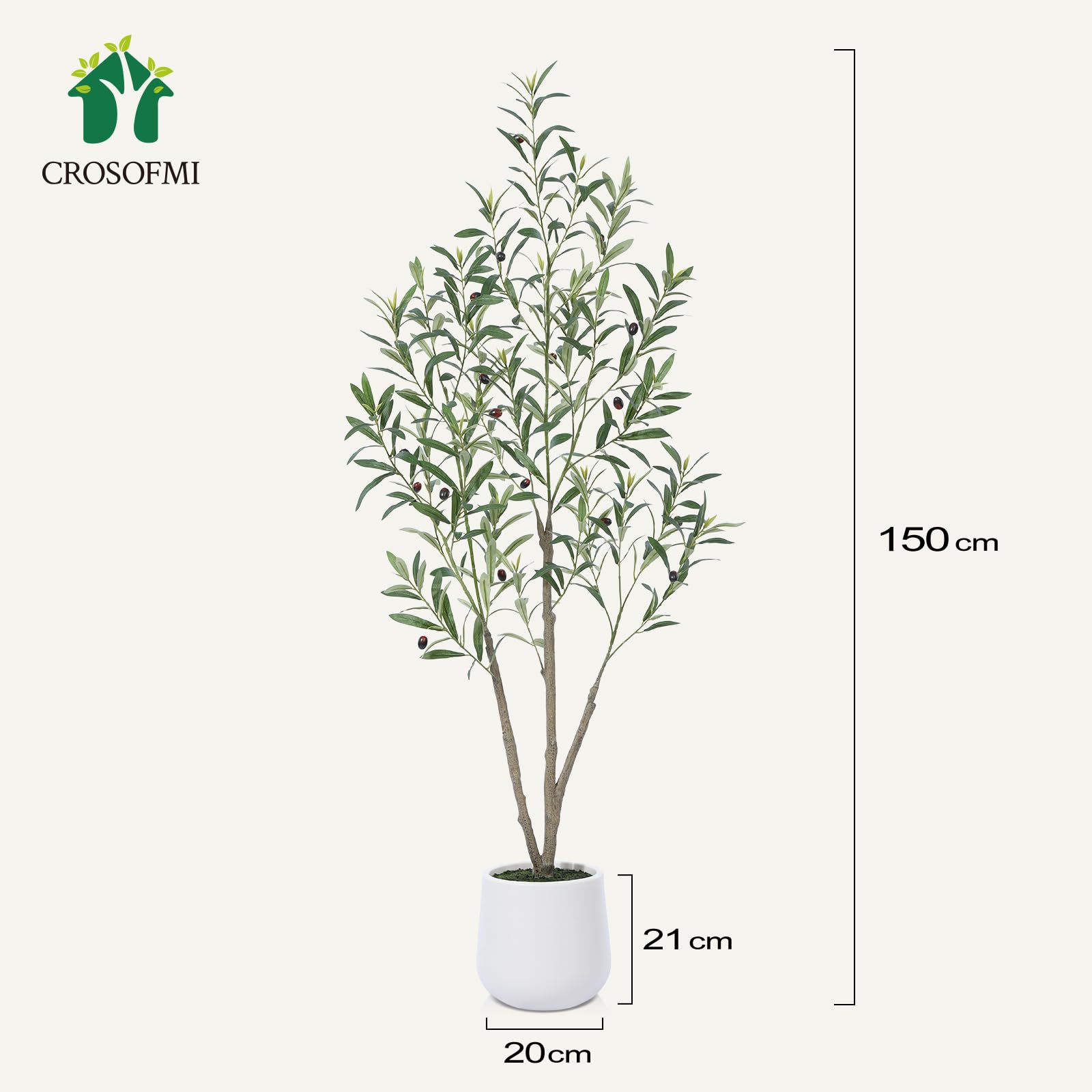 MAIA SHOP Olivo artificiale 150 cm, pianta finta da interno con tronco naturale, albero decorativo realistico per casa ufficio hotel