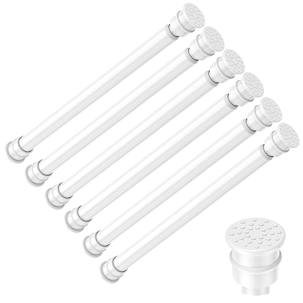 Fvonzon 6 Pack Small Tension Rods 12-19 Inch, Thin Tension Curtain Rods for Windows, Spring Rod for Closet, Cabinet & Kitchen, Mini Curtain Rod Tension Fit, Tiny Skinny Compression Rods White