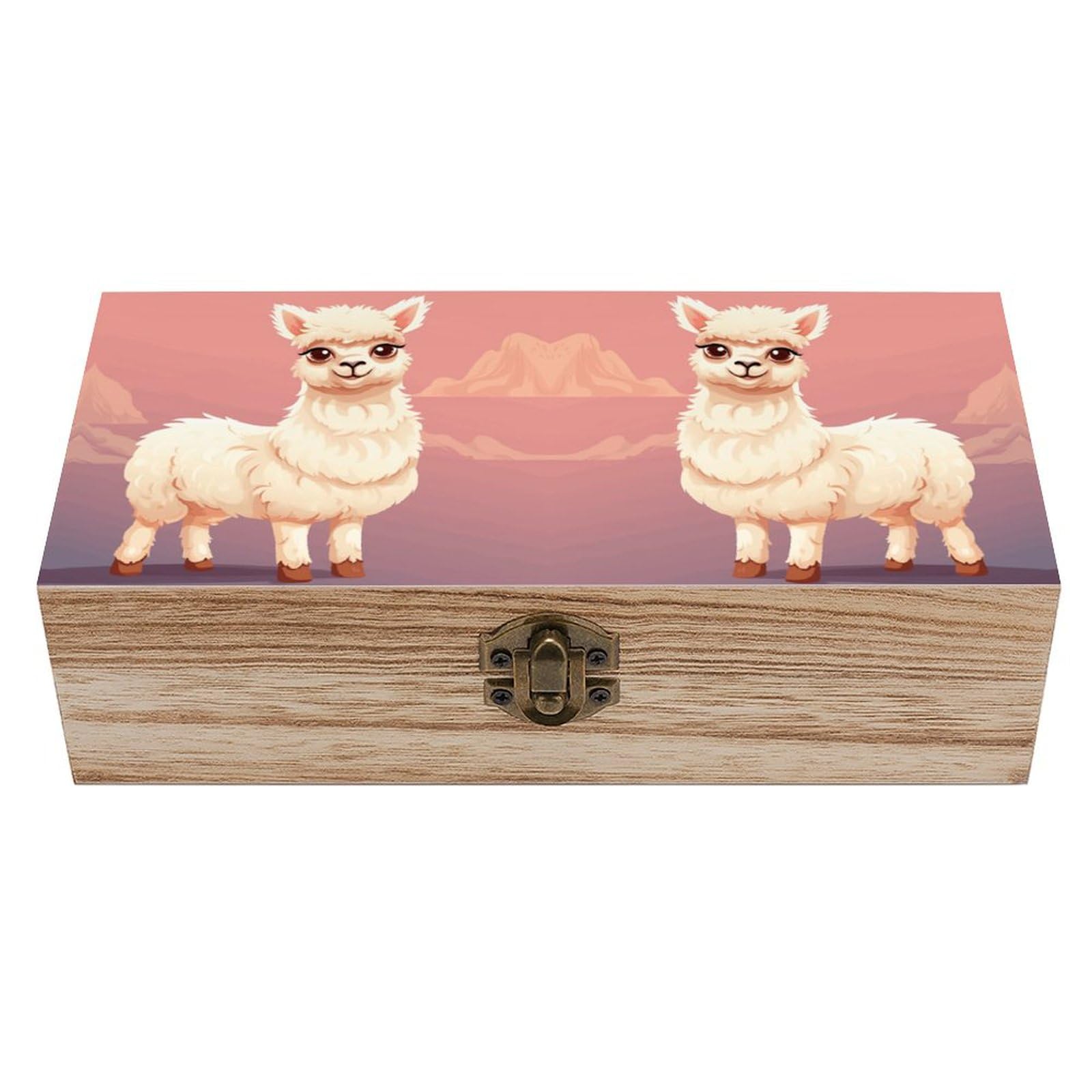 JTREHY Wooden Storage Box Container,Cute Llamaprinted Desk Storage Box Room Decoration Box Souvenir Storage Box for Jewelry Gift Storage And Home Decoration
