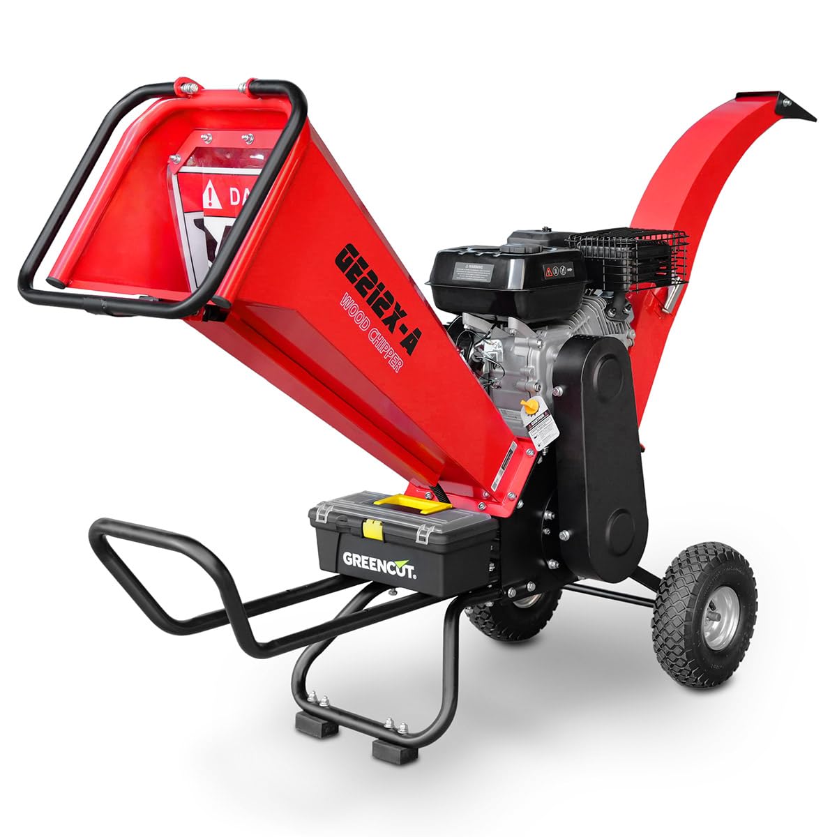 GREENCUT GE212X-A - Biotrituradora Gasolina de 212cc y 4,3kw, diametro Corte 70mm, Ruedas y asa para Transporte
