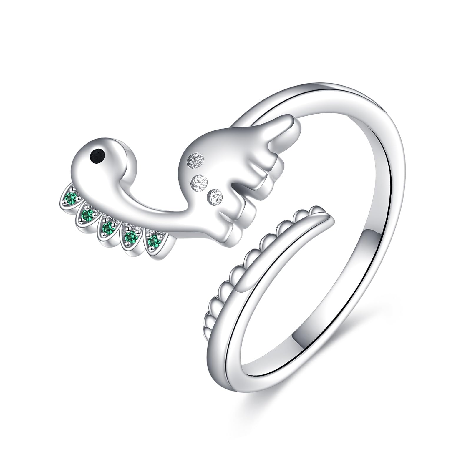 POPLYKE 925 Sterling Silber Dinosaurier/Rose Offener Ring Verstellbare Ringe Schmuck für Damen