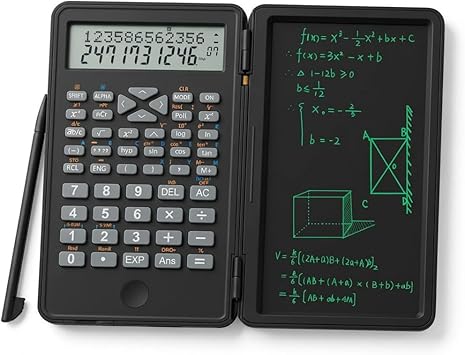 Scientific Calculator with LCD Writing Tablet 240 Functions for Math, Physics & Exams, Dual-Line Display, One-Click Clear & Lock, Pull-Out Stylus, for Students & Professionals Black