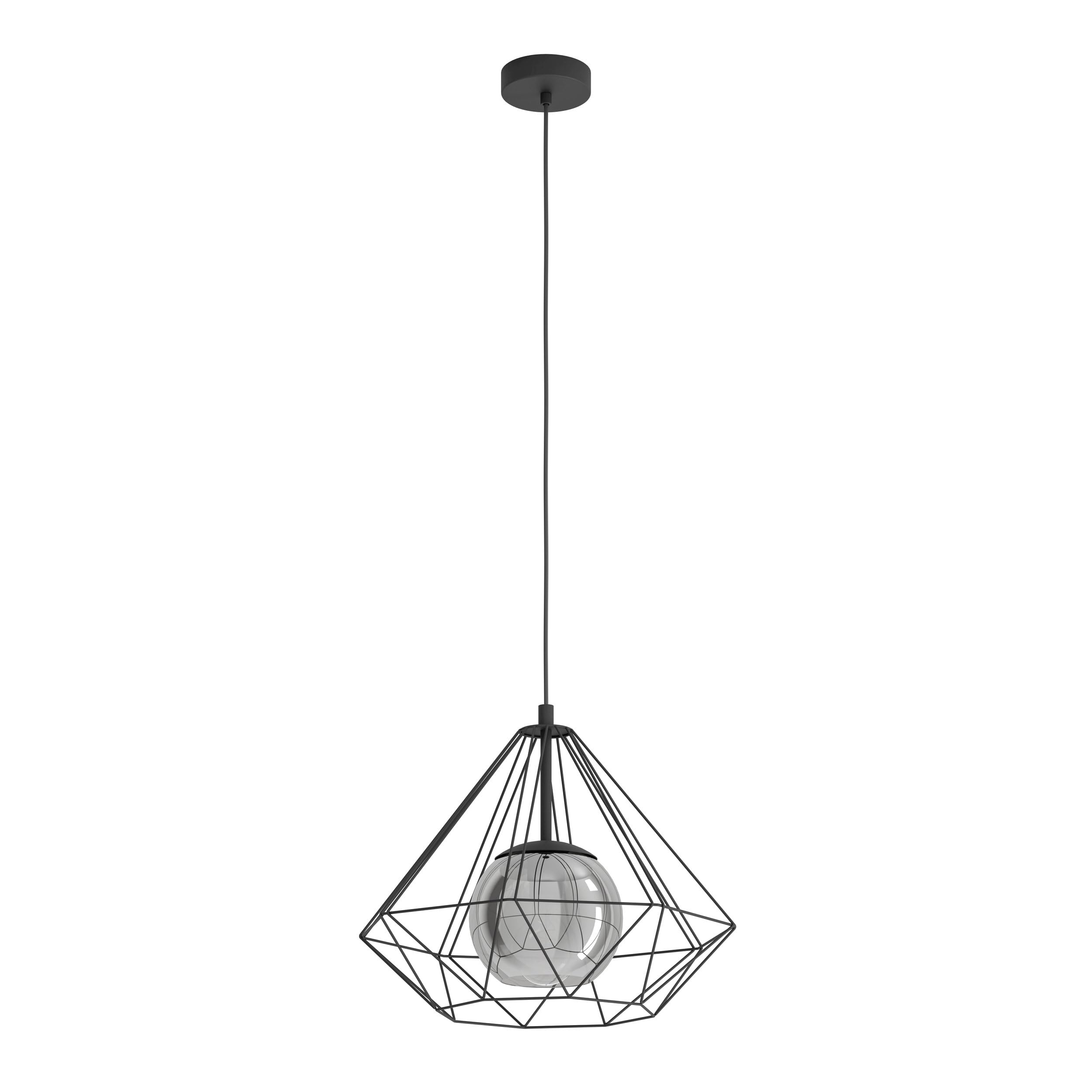 Eglo Unisex Black Vernham Smoked Glass Pendant Light