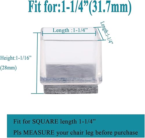 Miniatura 2 de Furnigear - Protectores de piso para patas de sillas con almohadillas de fieltro de lana para muebles, de silicona, cuadrados