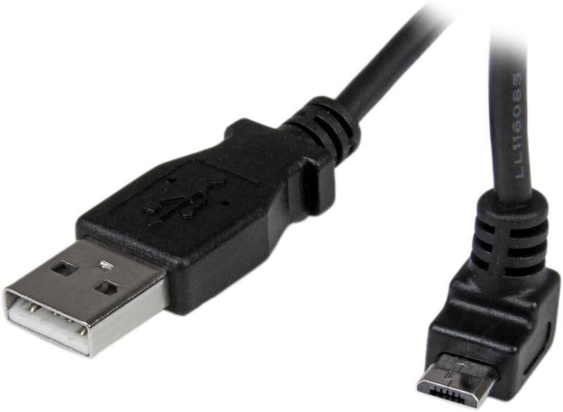 StarTech 1m USB-A to Micro-B Cable - Up-Angle - Black (USBAUB1MU) | USB 2.0, Male to Male, Up to 480Mbps, Braided shielding, Molded strain relief, Cord