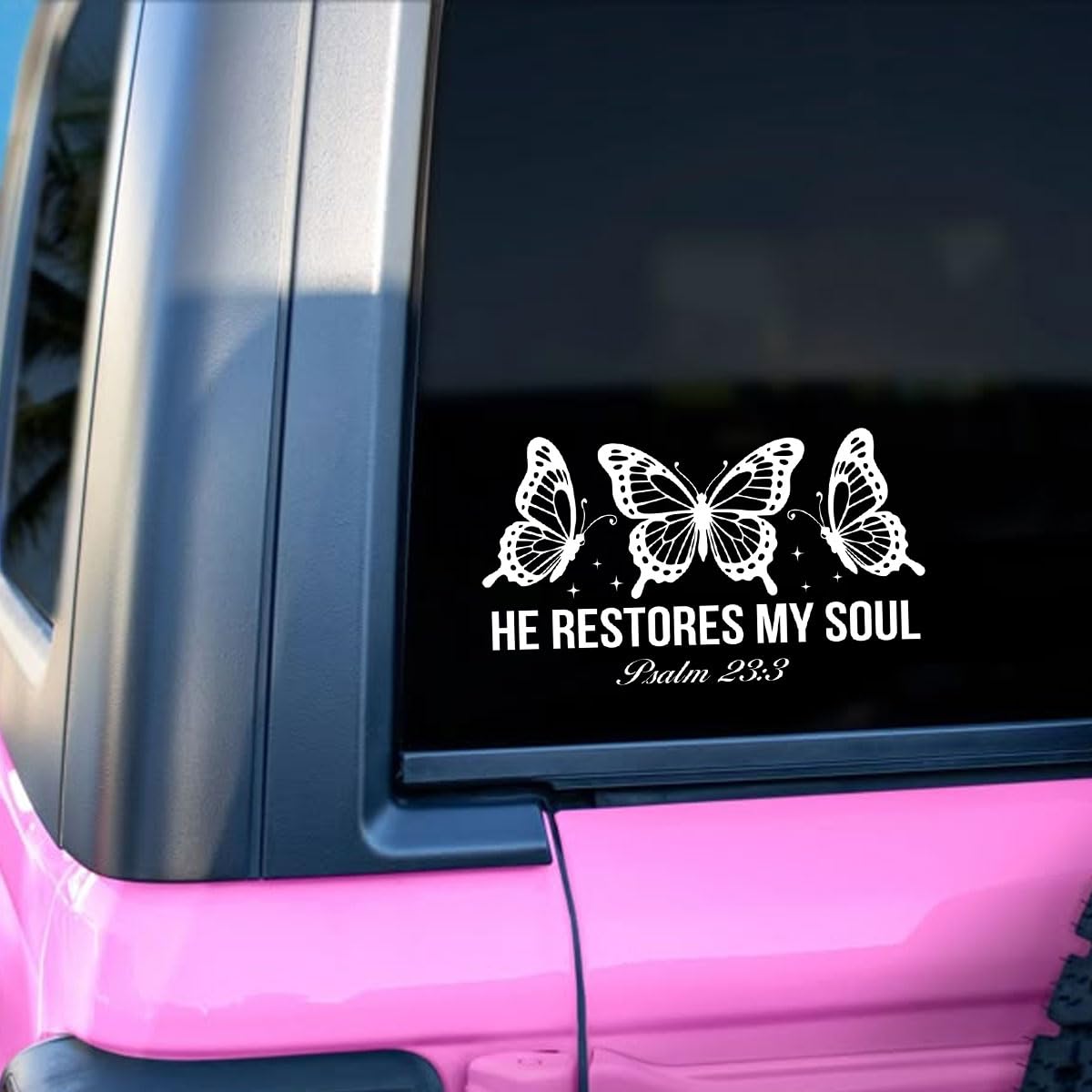 Naklejka UV DTF 'He Restores My Soul', inspirujące cytaty naklejka dekoracja lustra, pozytywne afirmacje naklejki dla kobiet mężczyzn przyjaciół przyjaciół - 18 x 7,6 cm