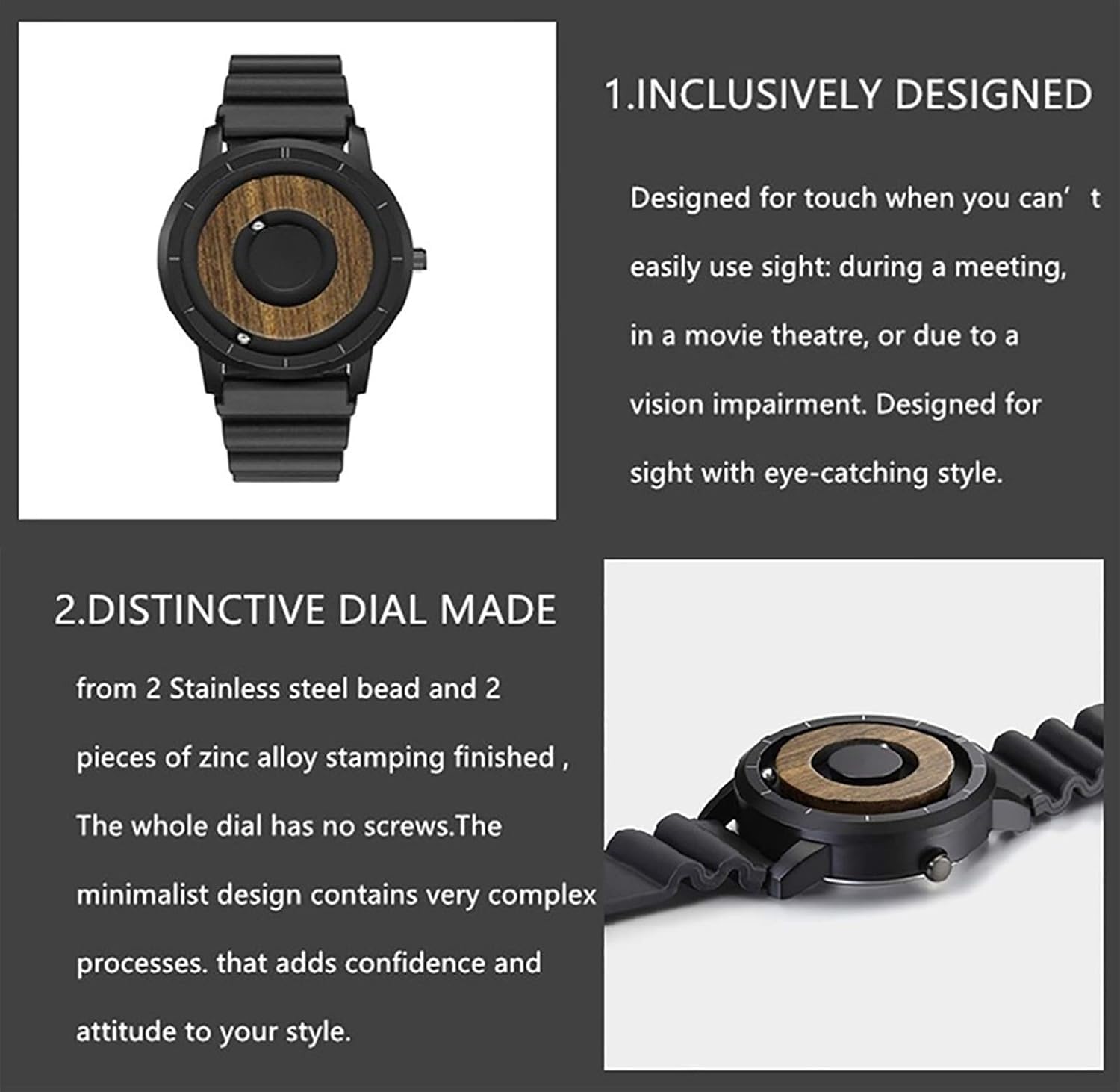 Orologio da Uomo con Sfera Magnetica in Acciaio Impermeabile, Orologio da Polso Sportivo con Movimento al Quarzo Casual, Orologio in Lega con Concetto Creativo Senza puntatore, quadrante in