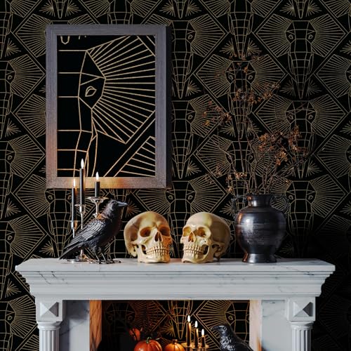 RollsRolla Art Deco Peel and Stick Wallpaper, Black and Gold Geometric Design, Removable, Self-Adhesive, Easy to Install, Dark and Moody Wallpaper for Living Room, Bedroom, and Accent Wall (Elephant) by RollsRolla - Used condition - Image 4