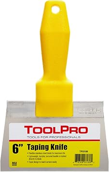 ToolPro 6 in. Stainless Steel Taping Knife - Flexible Rust-Resistant Drywall Finishing and Skim Coat Knife with Molded Handle, Made in USA